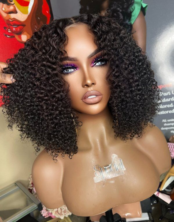 Aspecialunit - Shoulder Length Curly Human Hair Glueless Invisible Lace Front Wig - SPE100