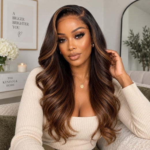 Ophair - Ombre Brown Loose Wave Glueless Human Hair Lace Front Wig - OPH057