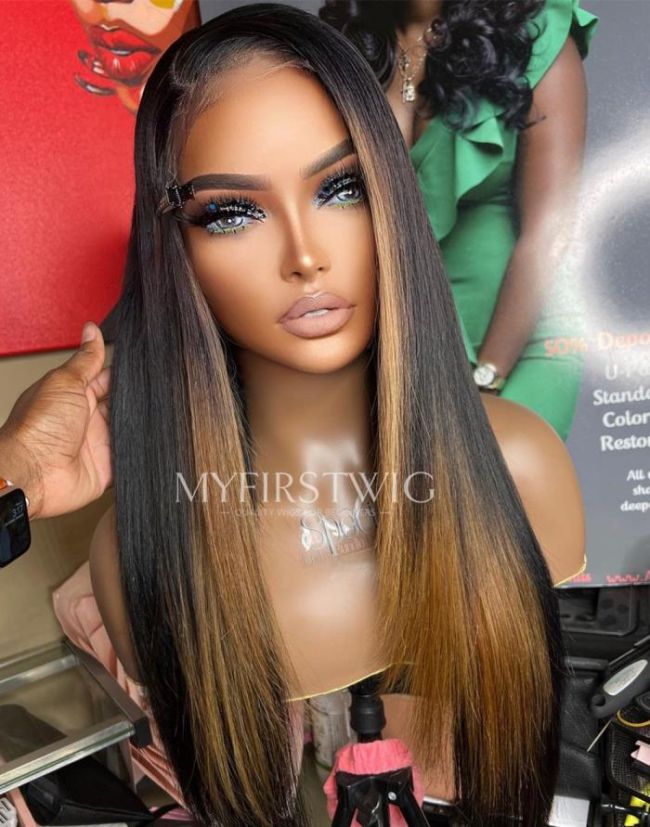 ASPECIALUNIT - Ombre Brown Layeres Straight Invisible Lace Glueless Human Hair Wig - SPE074