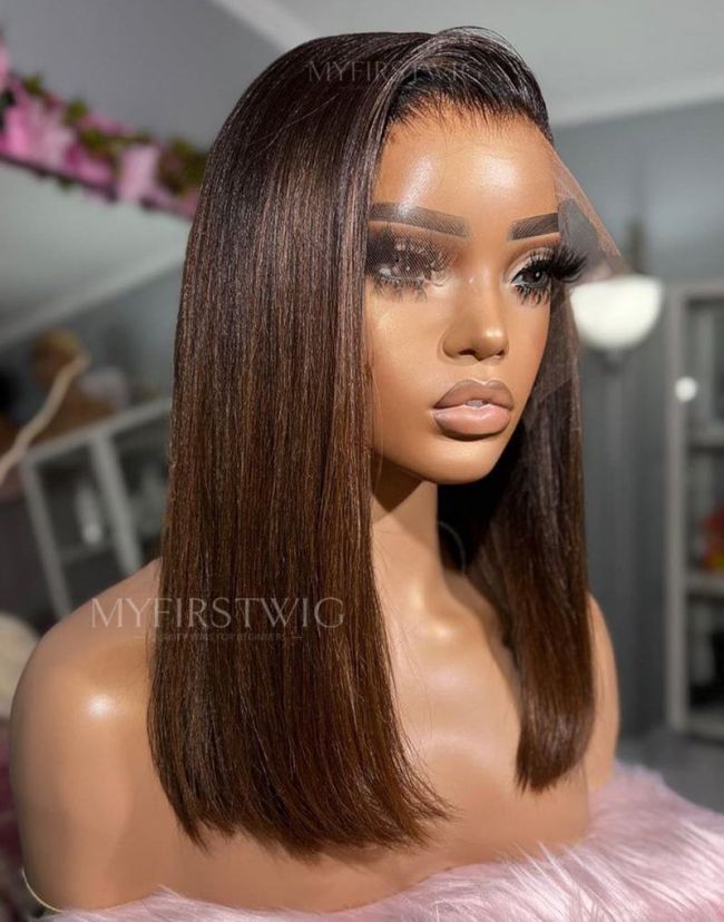OpHair - Dark Brown Long Bob Glueless Invisible Lace Front Wig - OPH005