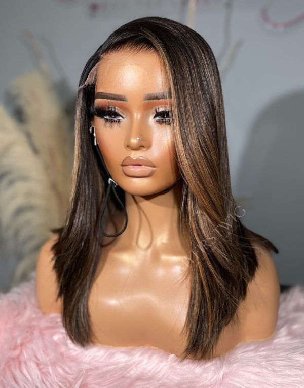 OpHair - Glueless Human Hair Lace Front Wigs Brown Highlight Straight Hair - OPH070