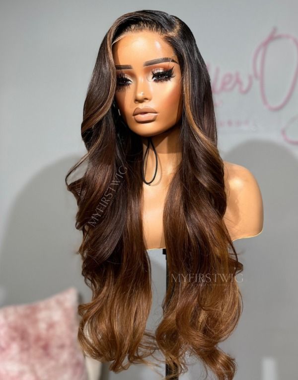 Ophair - Ombre Brown Loose Wave Glueless Human Hair Lace Front Wig - OPH057