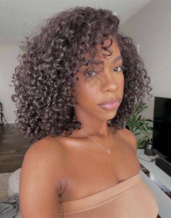 Hair Inspiration - Black Short Curly Wig Natural Textured Look Glueless Invisible Lace Front Wig - NTX001