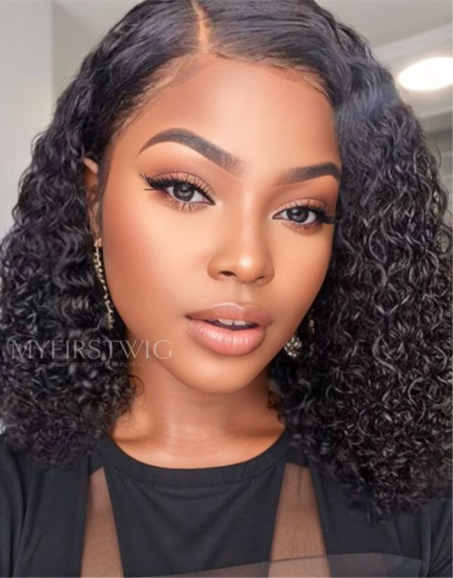 Short Deep Wave Curly Glueless Invisible Lace Front Wig - ANI8003