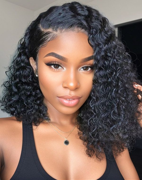 TouchedByAye - Side Part Natural Short Curly Glueless Wig Invisible Lace Front Wig - TBA037