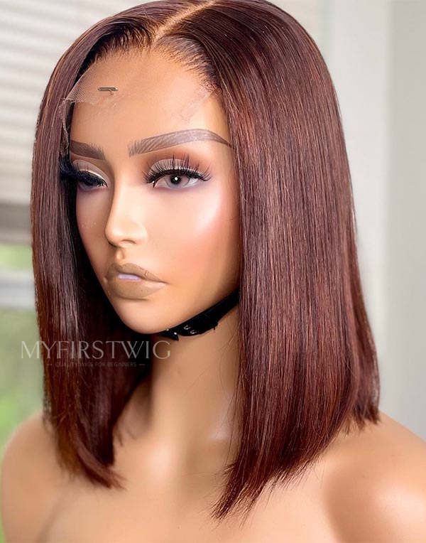 TiaDwana- Malaysian Human Hair Brown Bob Lace Front Wig - TDC013