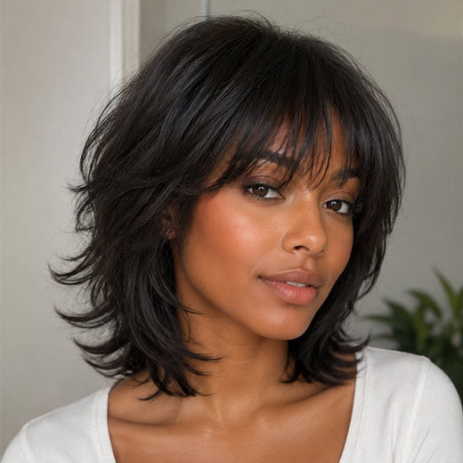 Wolf Cut Yaki Bob With Wispy Bangs Glueless Human Hair Lace Front Wig - MAI030