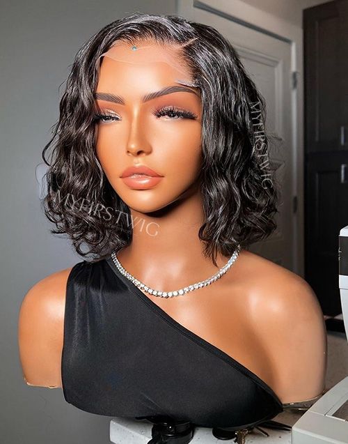 Dainty Secrets - Malaysian Hair Short Water Wave Lace Front Wig - DTS003