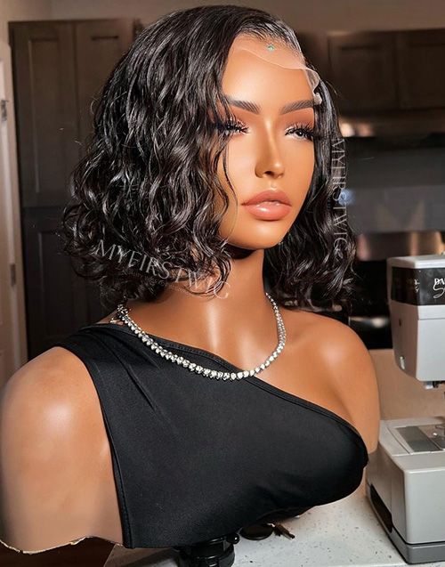 Dainty Secrets - Malaysian Hair Short Water Wave Lace Front Wig - DTS003