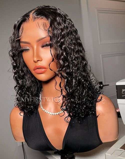 TouchedByAye - Side Part Natural Short Curly Glueless Wig Invisible Lace  Front Wig - TBA037