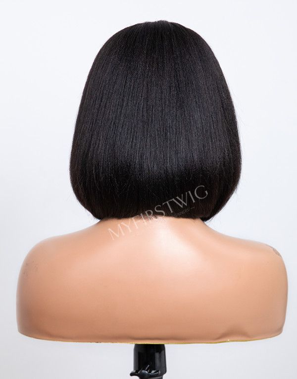 4C Natural Edges - Yaki Texture Middle Part Bob Glueless Invisible Lace Front Wigs - 4CEY003