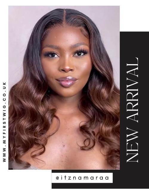MINENHLE - INDIAN HUMAN HAIR OMBRE BROWN BEACH WAVE LACE FRONT WIG - LFW068