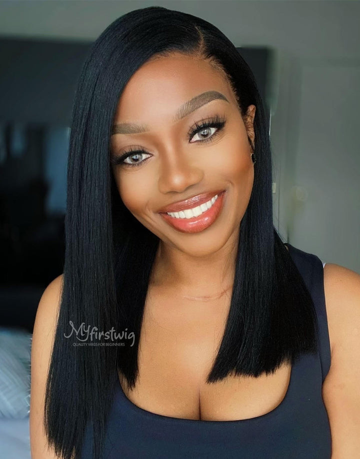 Coverupbyselorm - Malaysian Human Hair Jet Black Middle Part Straight Lace Front Wig - CBS021