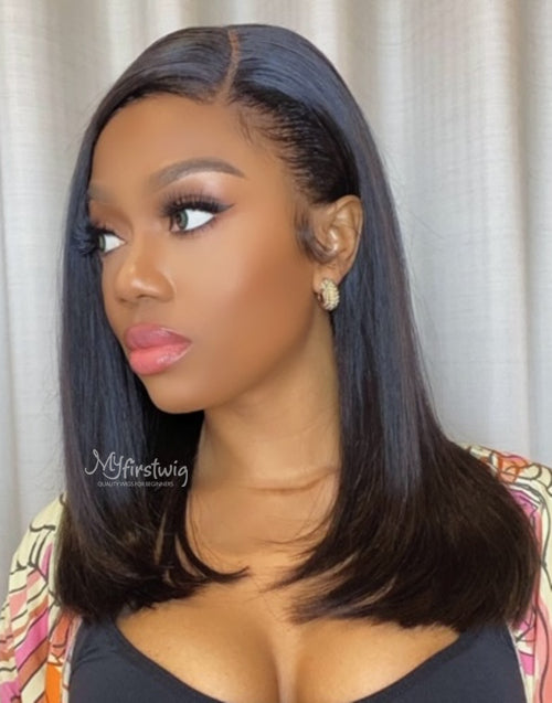 Coverupbyselorm - Human Hair Side Part Bob Lace Front Wig - CBS008