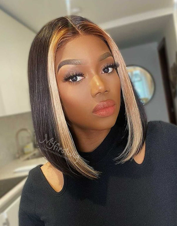 Coverupbyselorm - Human Hair Highlight Blunt Cut Lace Front Wig - CBS017