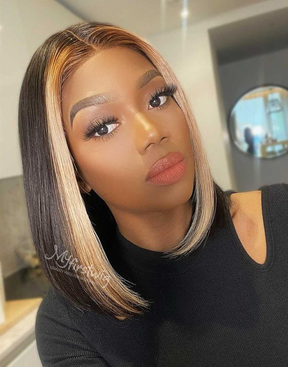 Coverupbyselorm - Human Hair Highlight Blunt Cut Lace Front Wig - CBS017