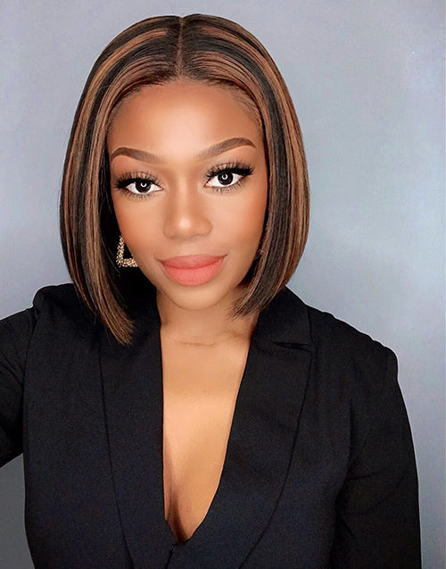 COVERUPBYSELORM - 5X5 CLOSURE WIG MALAYSIAN VIRGIN HAIR BOB LACE FRONT WIGS BROWN HAIR WITH HIGHLIGHTS - LFB015