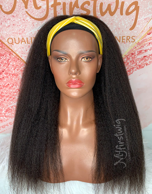 Simone - Human Hair Kinky Straight Headband Wig - HBW014