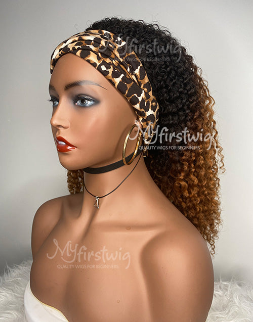 JULIANA - HUMAN HAIR OMBRE CURLY (3B-3C) HEADBAND WIG - HBW031