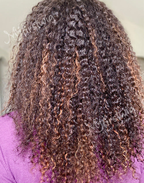 Blossom - Human Hair Ombre Highlight Curly (3A-3B) Headband Wig - HBW037