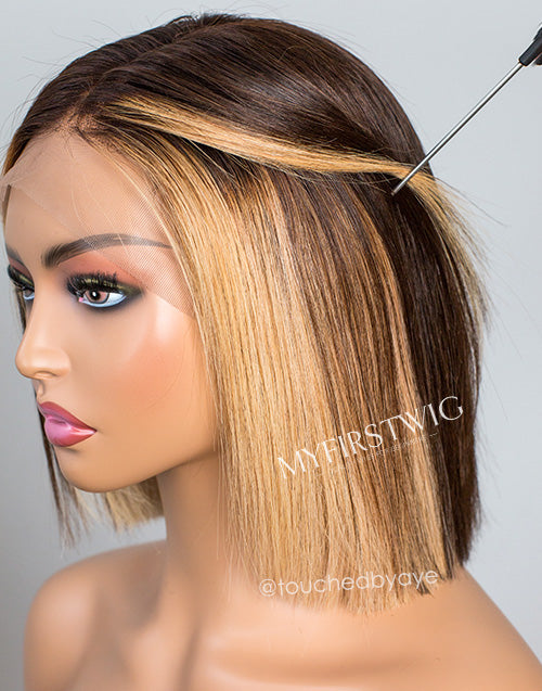 TouchedByAye - Malaysian Human Hair Inner Blonde Short Bob Lace Front Wig - LFB034