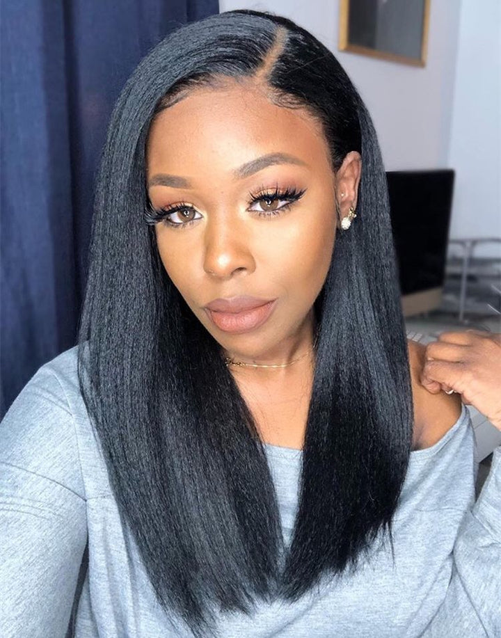 Dominique - Kinky Straight Human Hair Lace Front Wig - LFK001