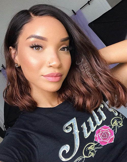 RAVEN - MALAYSIAN HAIR OMBRE WAVY SHORT HAIR LACE FRONT WIG - LFW060