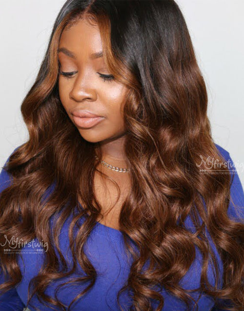MASTER - MALAYSIAN VIRGIN HAIR OMBRE BROWN WAVY LACE FRONT WIG - LFW064