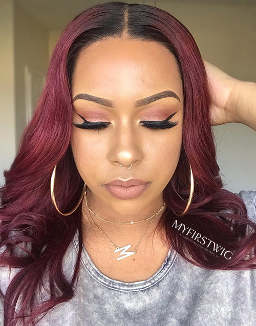 NYASIA - MALAYSIAN HAIR BURGUNDY OMBRE WAVY LACE FRONT WIG - LFW075