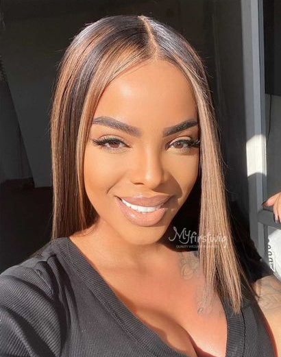 Lilvanilla - Human Hair Highlight Blunt Cut Lace Front Wig - LIL001