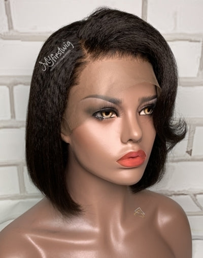 Laurasia Kinky Bob Side Part Human Hair Lace Front Wigs LFK003