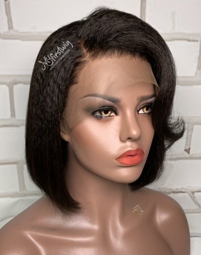 Laurasia - Kinky Bob Side Part Human Hair Lace Front Wigs - LFK003