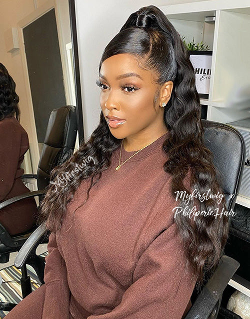 BLACROSS 28 Inch 13x6 Deep Wave Lace Front Wigs Human Hair 180