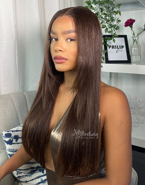 Philiperic - Human Hair Layered Straight Lace Front Wig - PE004