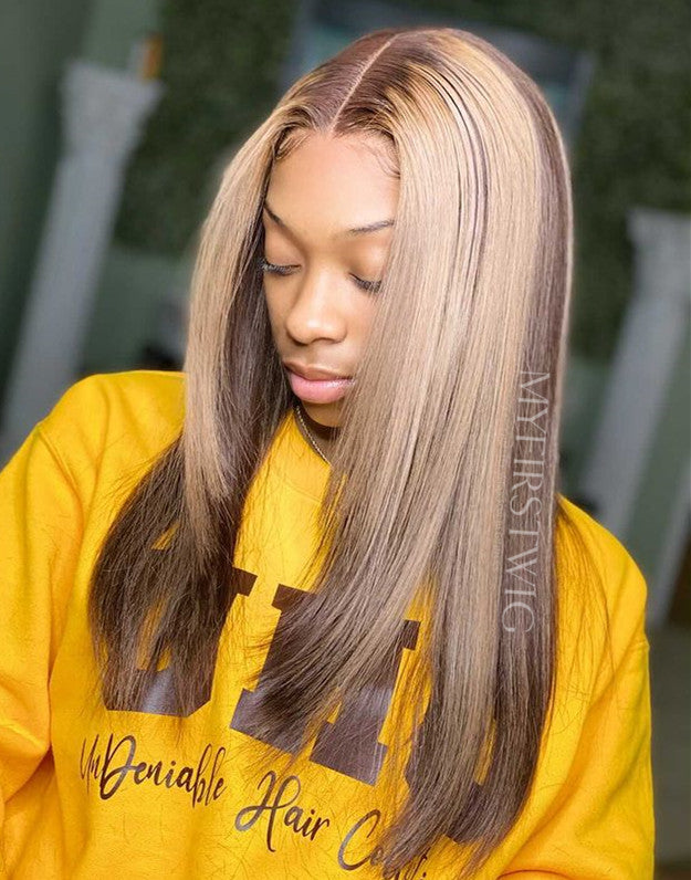 PressdSalon - Malaysian Human Hair Blonde Highlight Lace Front Wig - PD002