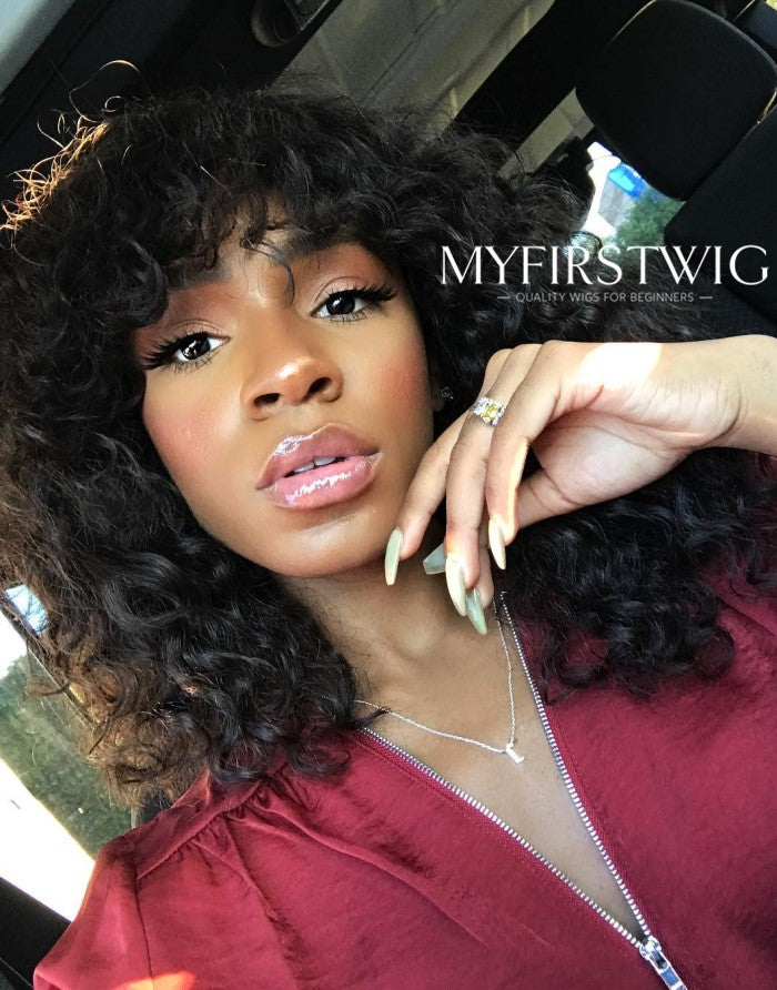 SCALP TOP WIG CURLY WIG WITH BANGS - SSS009
