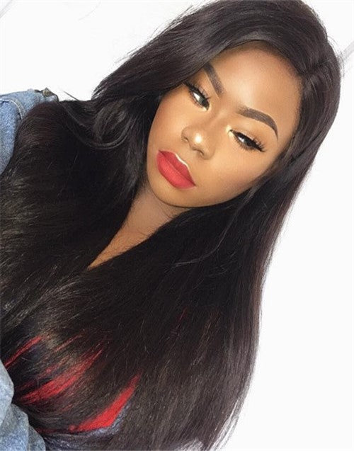 April - Glueless Layered Long Straight Hair with Side Bang Human Hair Lace Front Wig - LFW046