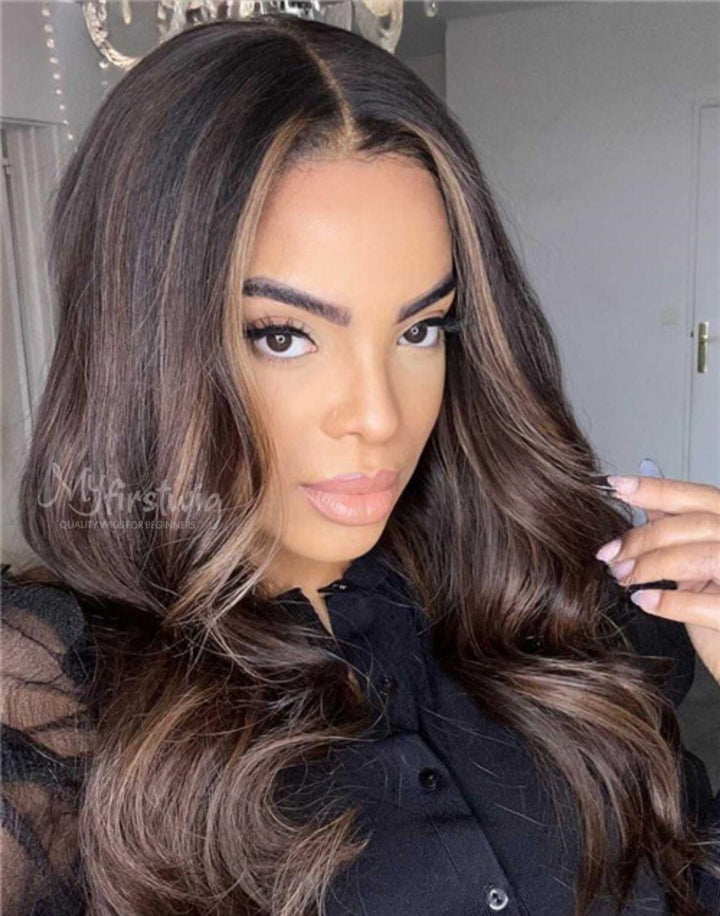 Lilvanilla - Human Hair Highlight Ombre Wavy Lace Front Wig - LFW054