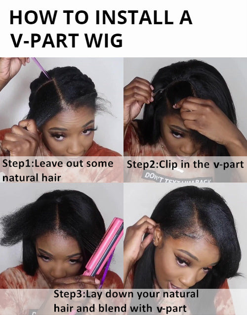 V PART WIG - DOMINIQUE - INDIAN HAIR KINKY STRAIGHT SIDE PART LOOK - VPK006