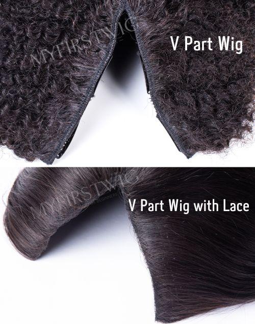 V PART WIG - LAURASIA - INDIAN HAIR KINKY STRAIGHT V PART WIG MIDDLE PART BOB - VPK008