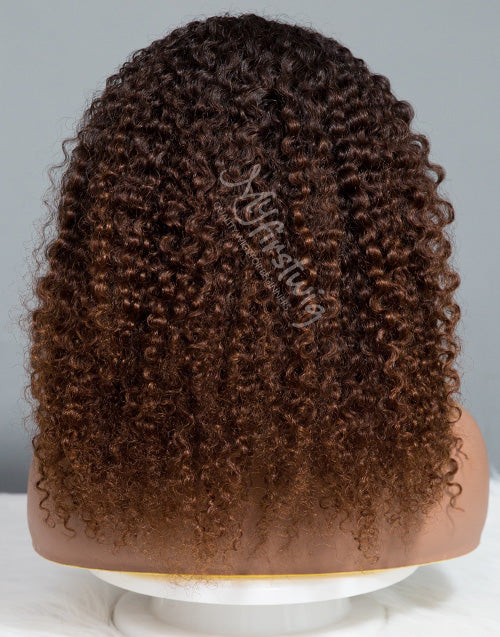 LIBRA - ZODIAC COLLECTION HUMAN HAIR SHORT OMBRE BROWN CURLY WIG - ZC006