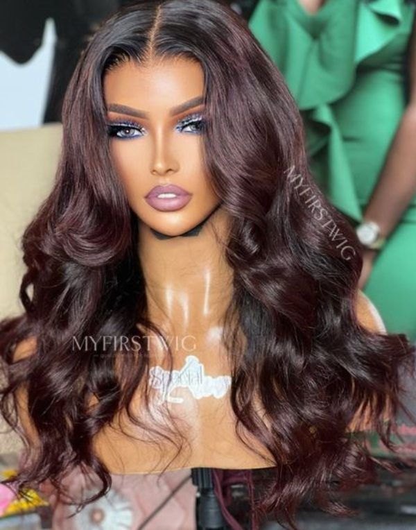 ASPECIALUNIT - Dark Cajun Spice Wavy With Curtain Bangs Glueless Lace Front Wig - SPE019