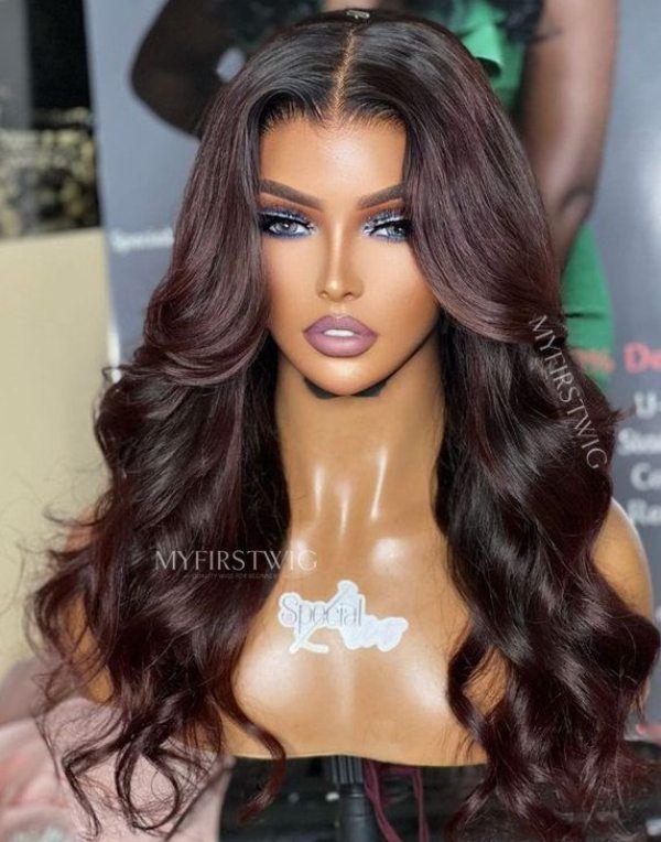 ASPECIALUNIT - Dark Cajun Spice Wavy With Curtain Bangs Glueless Lace Front Wig - SPE019