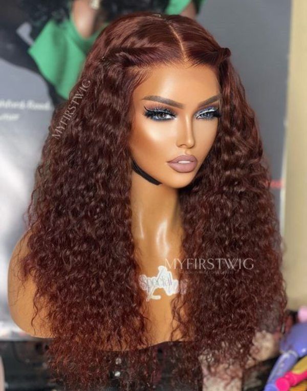 ASPECIALUNIT - Auburn Brown Curly Glueless Lace Front Wig - SPE018