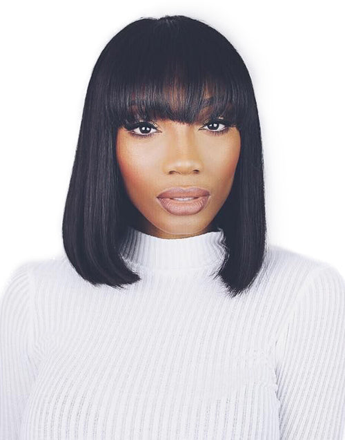 Darlene - Glueless Human Hair Short Bob Haircut with Fringe Invisible Lace Front Wig - LFW006