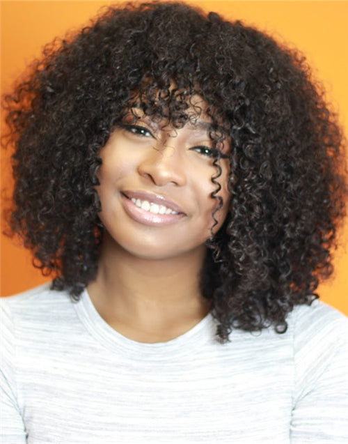 Jaelah – Human Hair Curly Lace Front Wig With Bangs - LFW012