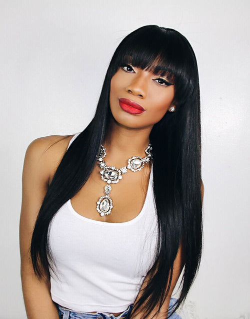 Olivia - Human Hair Fringe Straight Wig With Bangs Lace Front Wig - LFW018