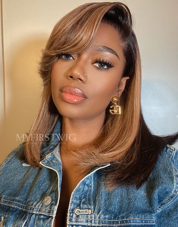 COVERUPBYSELORM - Blonde Highlight With Brown Side Part Lace Front Wig - CBS037