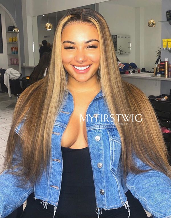 HairByShope - Human Hair Blonde Ombre Highlight Lace Front Wig - HBS002