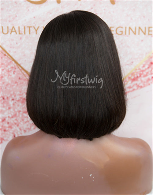Michelle - Human Hair Elegant Short Black Bob Cut Glueless Lace Front Wig - LFB019